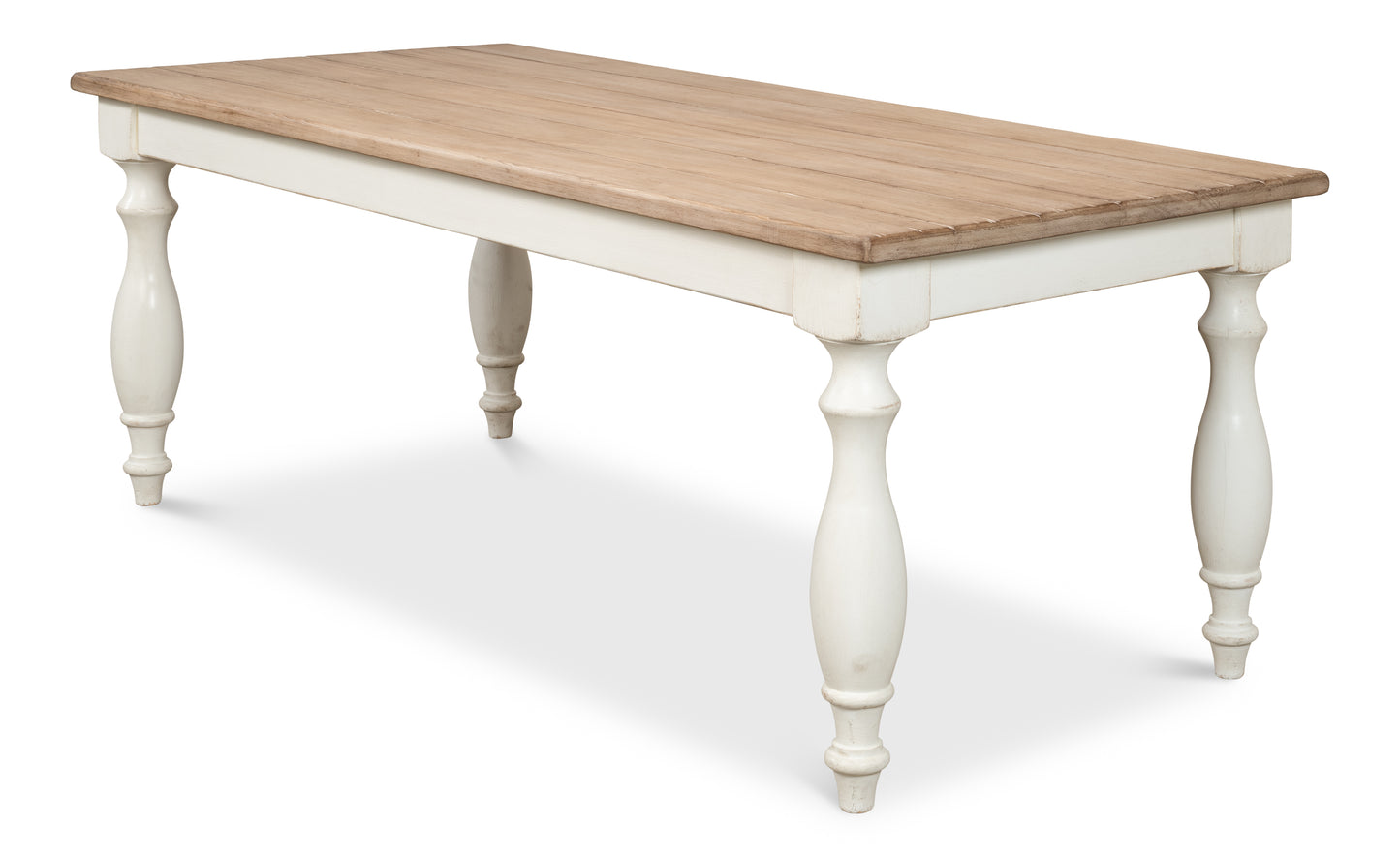 Sarreid - Brie Dining Table Ant.White/Natural Top - White - Transitional