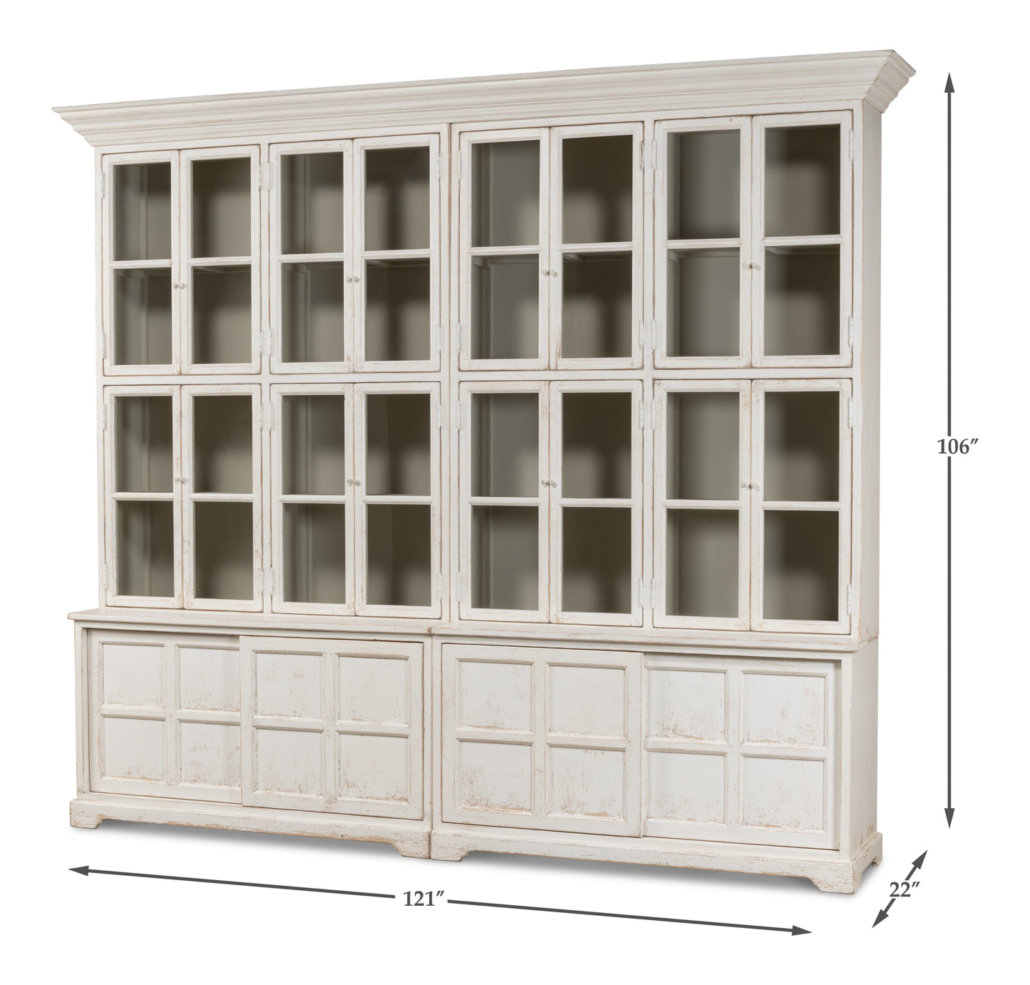 Sarreid - Glass Front Bookcase - White - Country