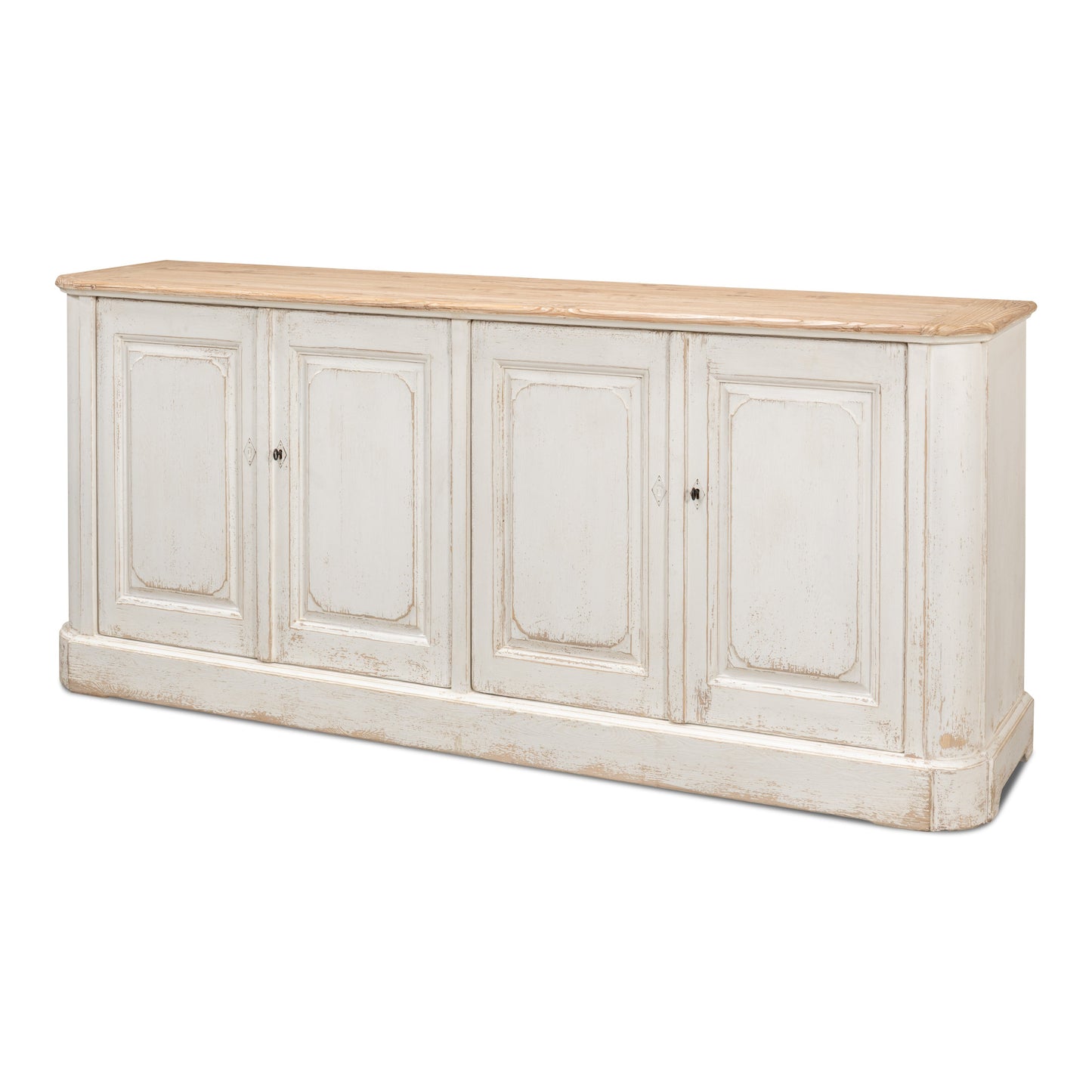 Sarreid - Antique Whitewash Sideboard  4 Door - White - Country