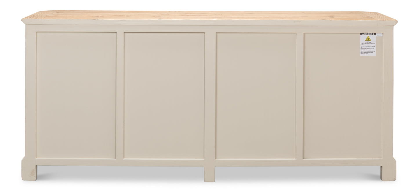Sarreid - Antique Whitewash Sideboard  4 Door - White - Country