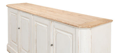 Sarreid - Antique Whitewash Sideboard  4 Door - White - Country