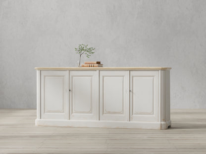 Sarreid - Antique Whitewash Sideboard  4 Door - White - Country