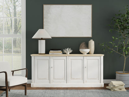 Sarreid - Antique Whitewash Sideboard  4 Door - White - Country