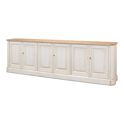 Sarreid - Antique Whitewash Sideboard  6 Door - White - Country