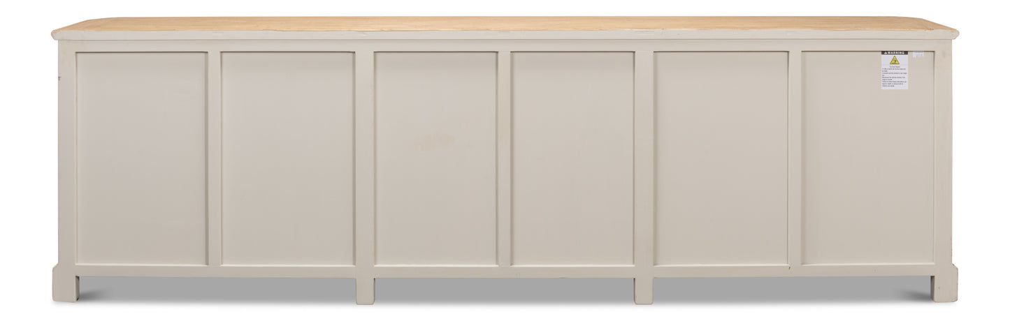 Sarreid - Antique Whitewash Sideboard  6 Door - White - Country