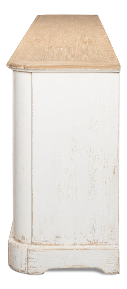 Sarreid - Antique Whitewash Sideboard  6 Door - White - Country