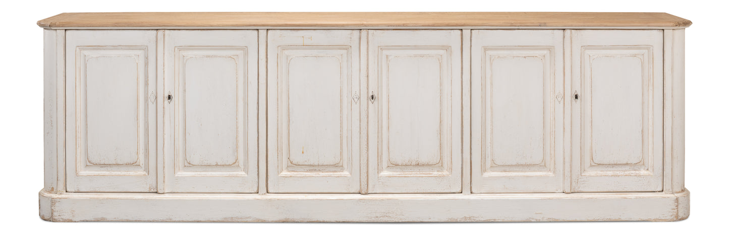 Sarreid - Antique Whitewash Sideboard  6 Door - White - Country