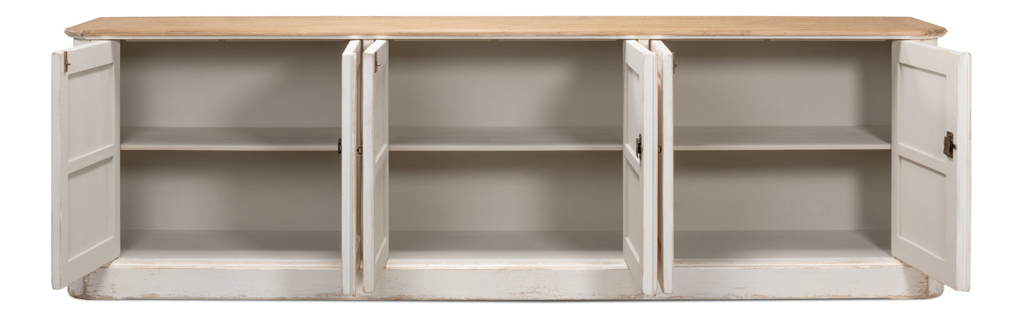 Sarreid - Antique Whitewash Sideboard  6 Door - White - Country