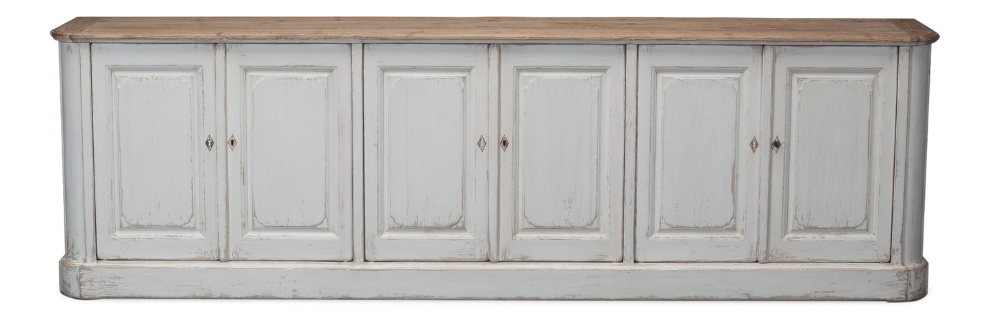 Sarreid - Antique Whitewash Sideboard  6 Door - White - Country