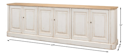 Sarreid - Antique Whitewash Sideboard  6 Door - White - Country