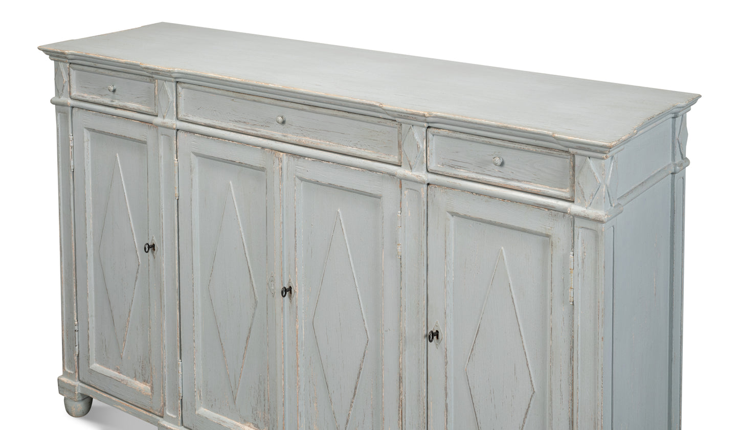Sarreid - Diamond Wall Sideboard  Whitewash Finish - White - CoastalBeach