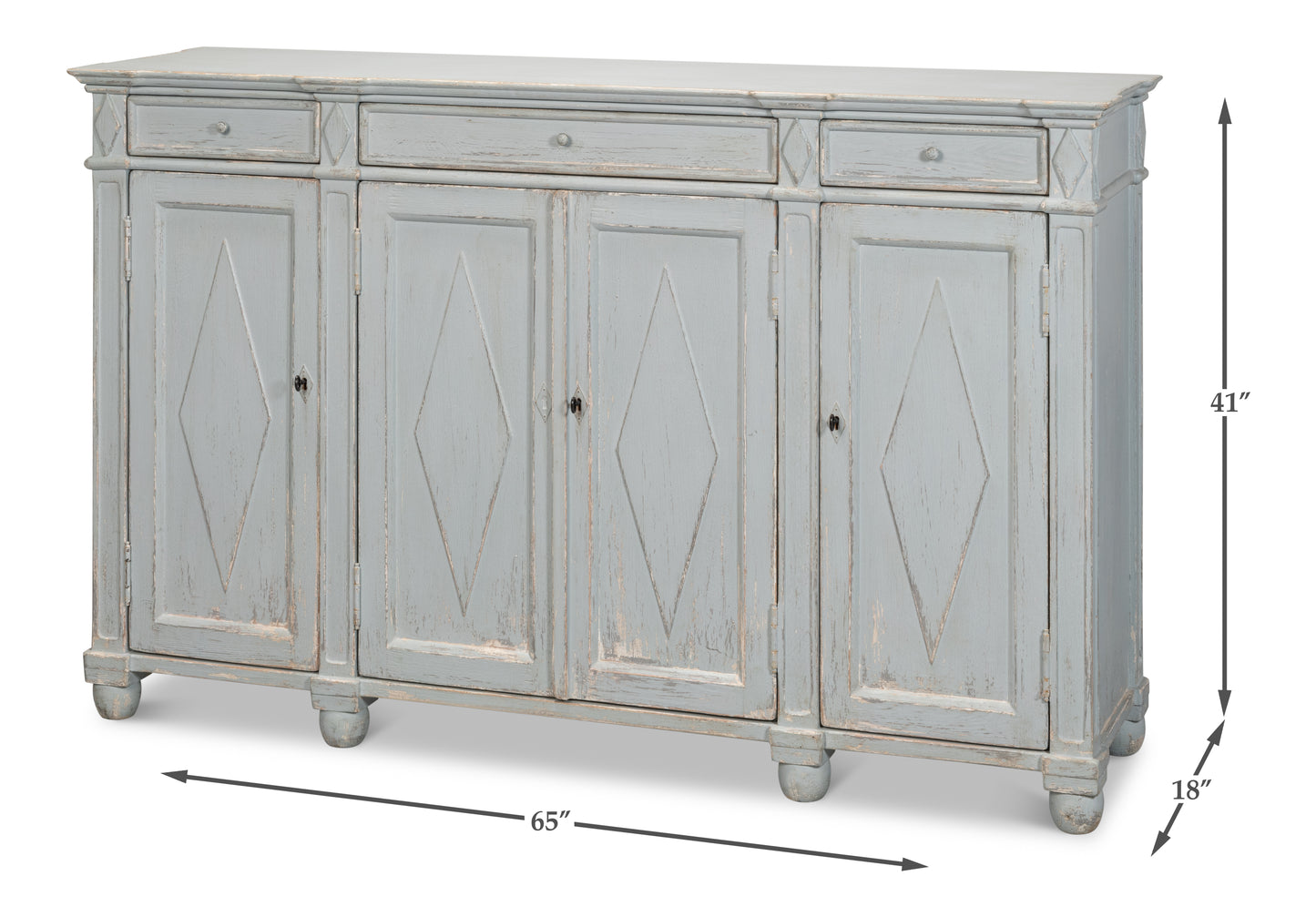 Sarreid - Diamond Wall Sideboard  Whitewash Finish - White - CoastalBeach