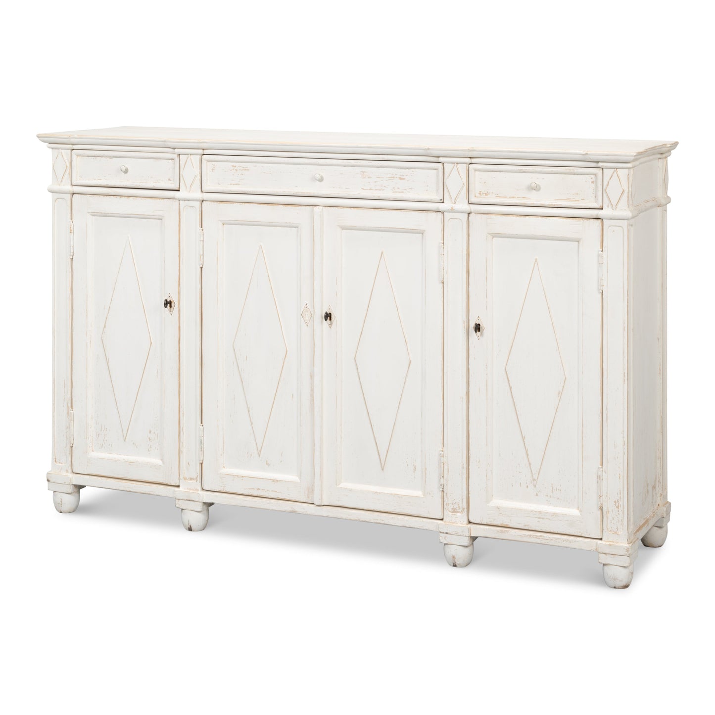 Sarreid - Diamond Wall Sideboard  Whitewash Finish - White - CoastalBeach