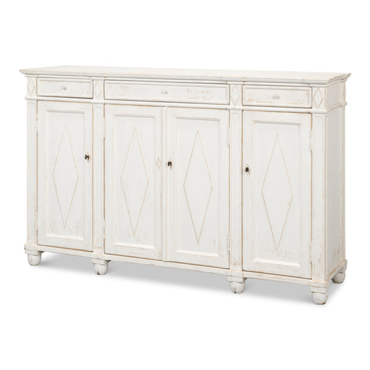 Sarreid - Diamond Wall Sideboard  Whitewash Finish - White - CoastalBeach