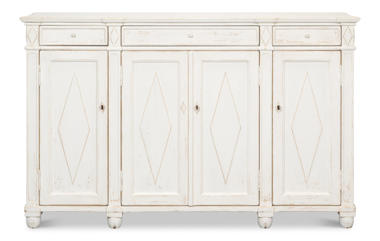 Sarreid - Diamond Wall Sideboard  Whitewash Finish - White - CoastalBeach