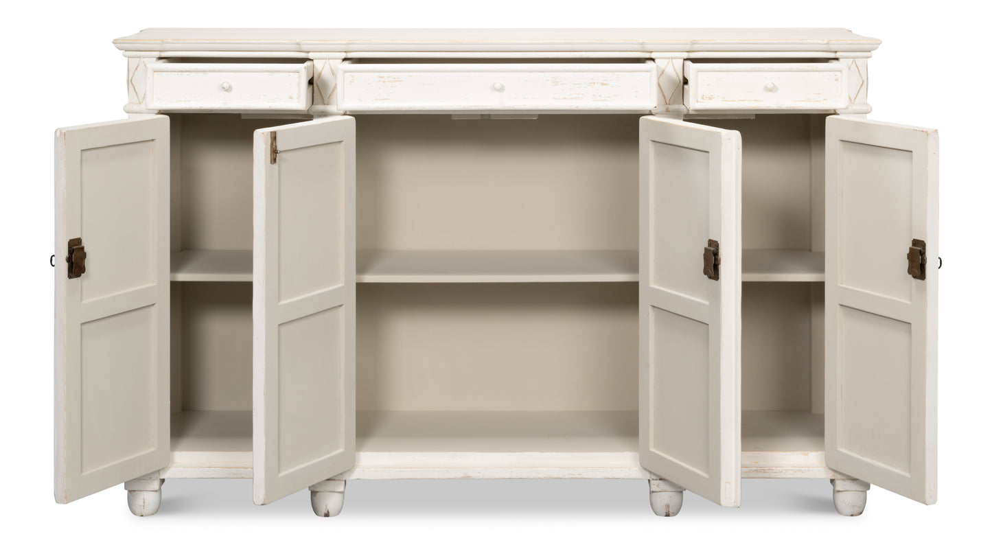 Sarreid - Diamond Wall Sideboard  Whitewash Finish - White - CoastalBeach