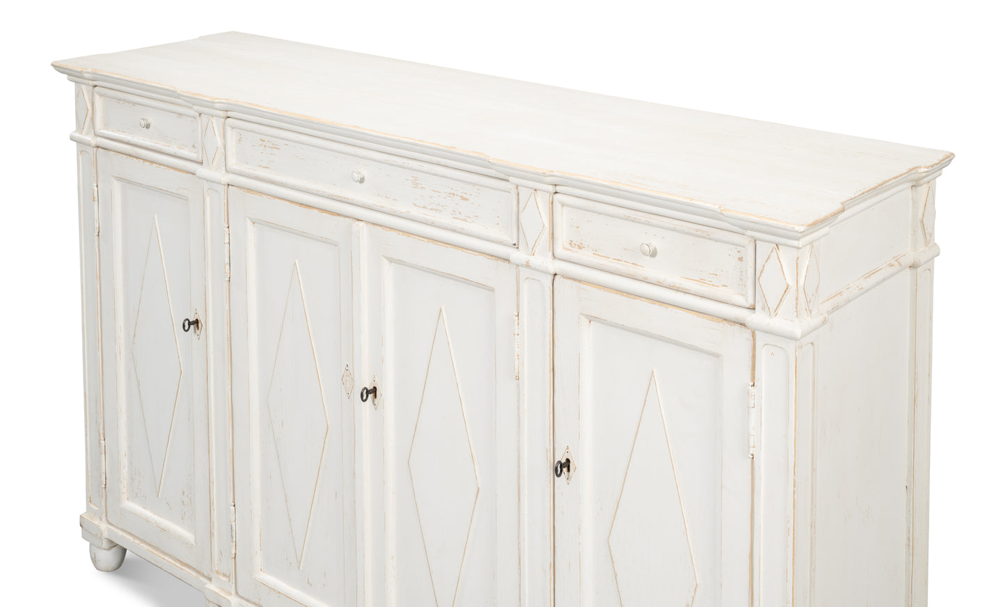 Sarreid - Diamond Wall Sideboard  Whitewash Finish - White - CoastalBeach