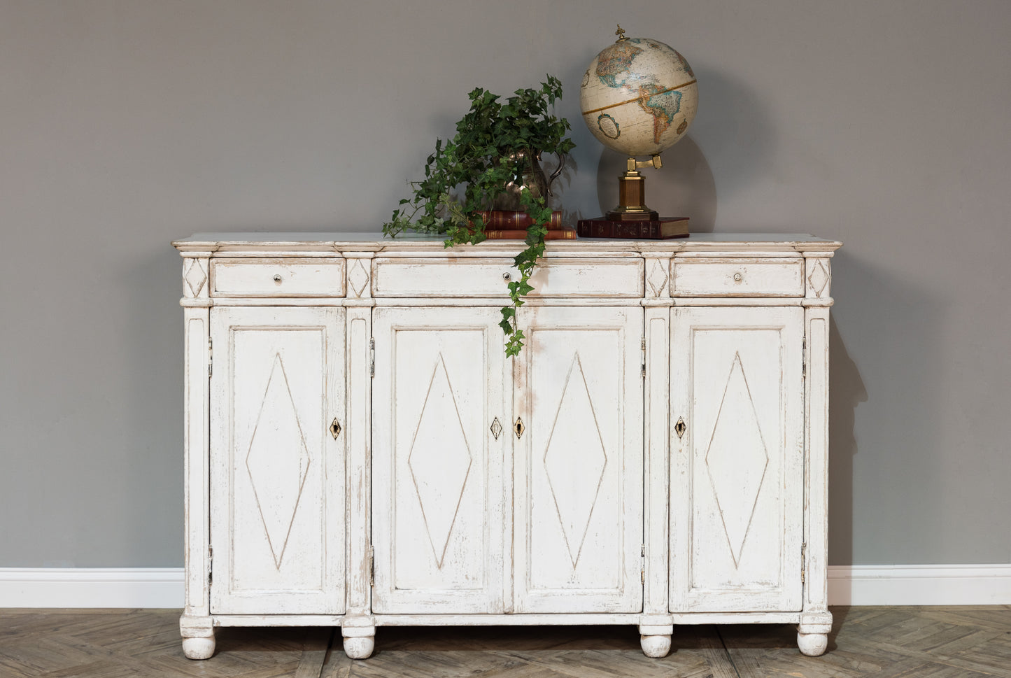 Sarreid - Diamond Wall Sideboard  Whitewash Finish - White - CoastalBeach