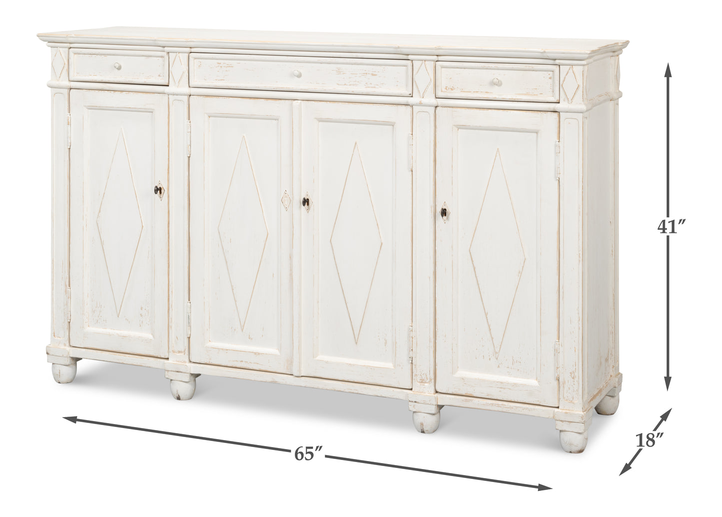 Sarreid - Diamond Wall Sideboard  Whitewash Finish - White - CoastalBeach