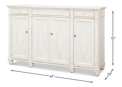 Sarreid - Diamond Wall Sideboard  Whitewash Finish - White - CoastalBeach