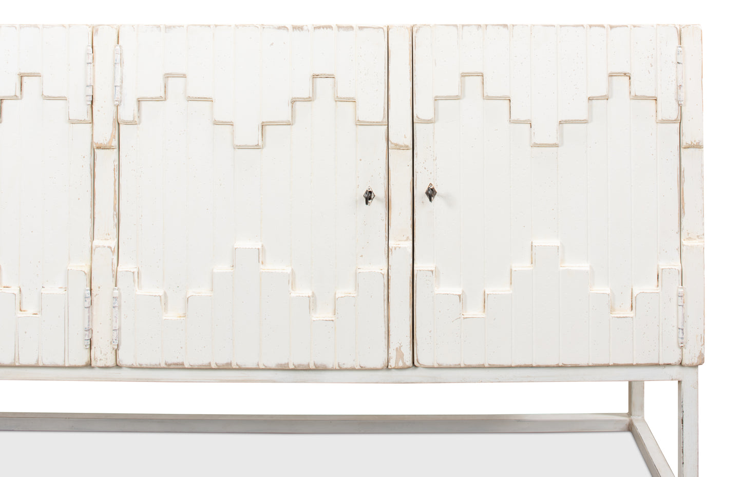 Sarreid - Aztec Sideboard On Stand  Whitewash - White - Eclectic