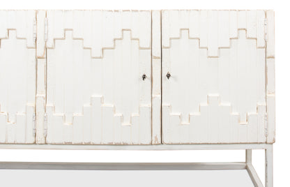 Sarreid - Aztec Sideboard On Stand  Whitewash - White - Eclectic