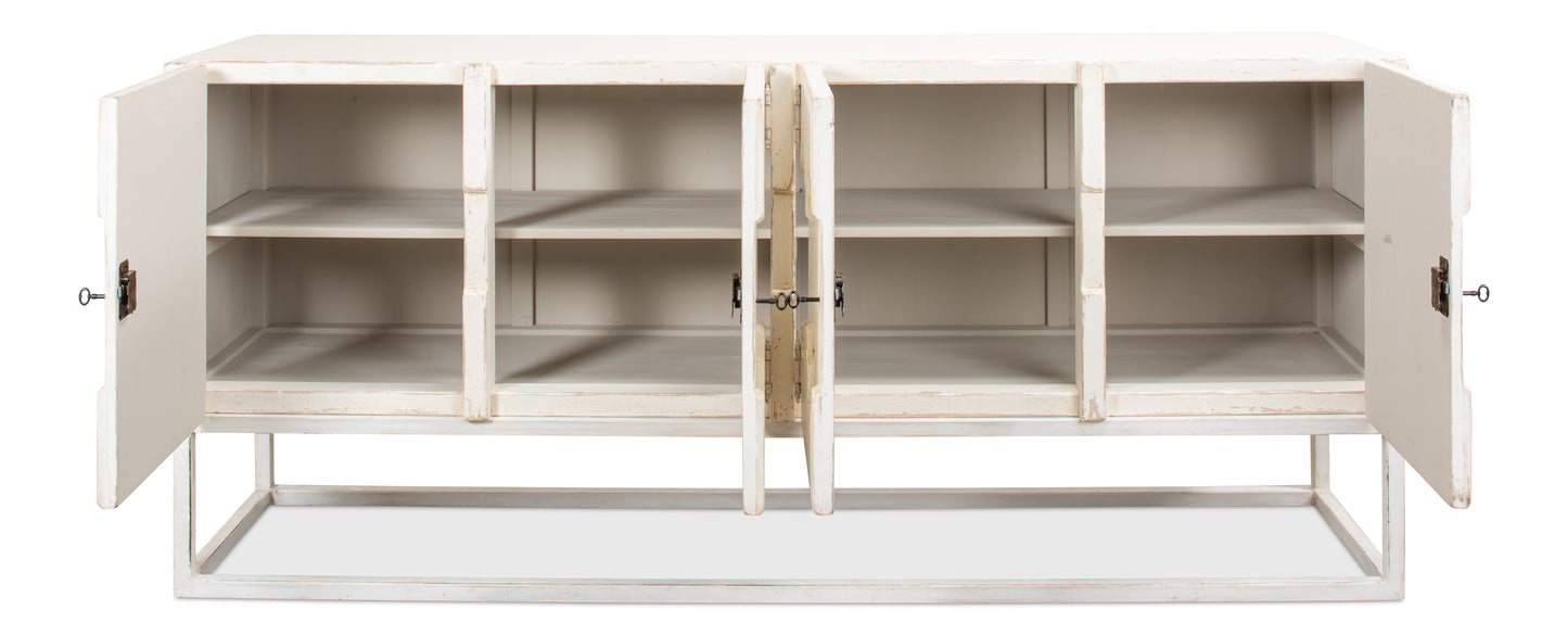 Sarreid - Aztec Sideboard On Stand  Whitewash - White - Eclectic