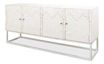 Sarreid - Aztec Sideboard On Stand  Whitewash - White - Eclectic