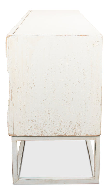 Sarreid - Aztec Sideboard On Stand  Whitewash - White - Eclectic