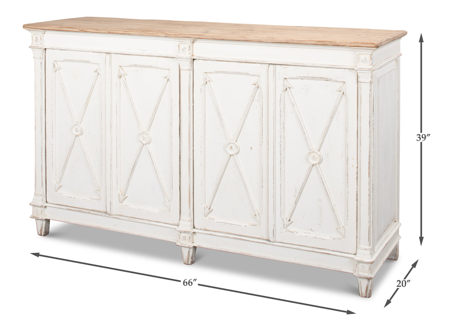 Sarreid - Marksman Sideboard  Whitewash Finish - White - Traditional