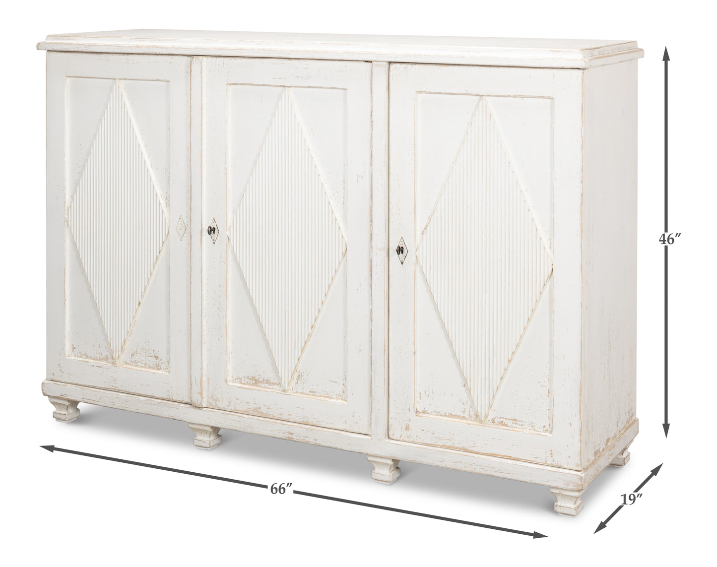 Sarreid - Beecher Sideboard W/3 Doors  Whitewash - White - CoastalBeach
