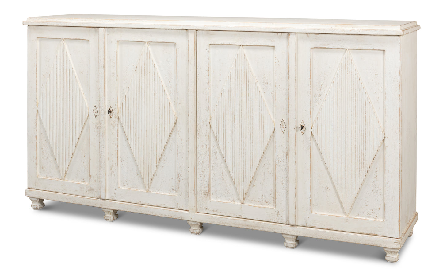 Sarreid - Beecher Sideboard W/4 Doors  Whitewash - White - CoastalBeach