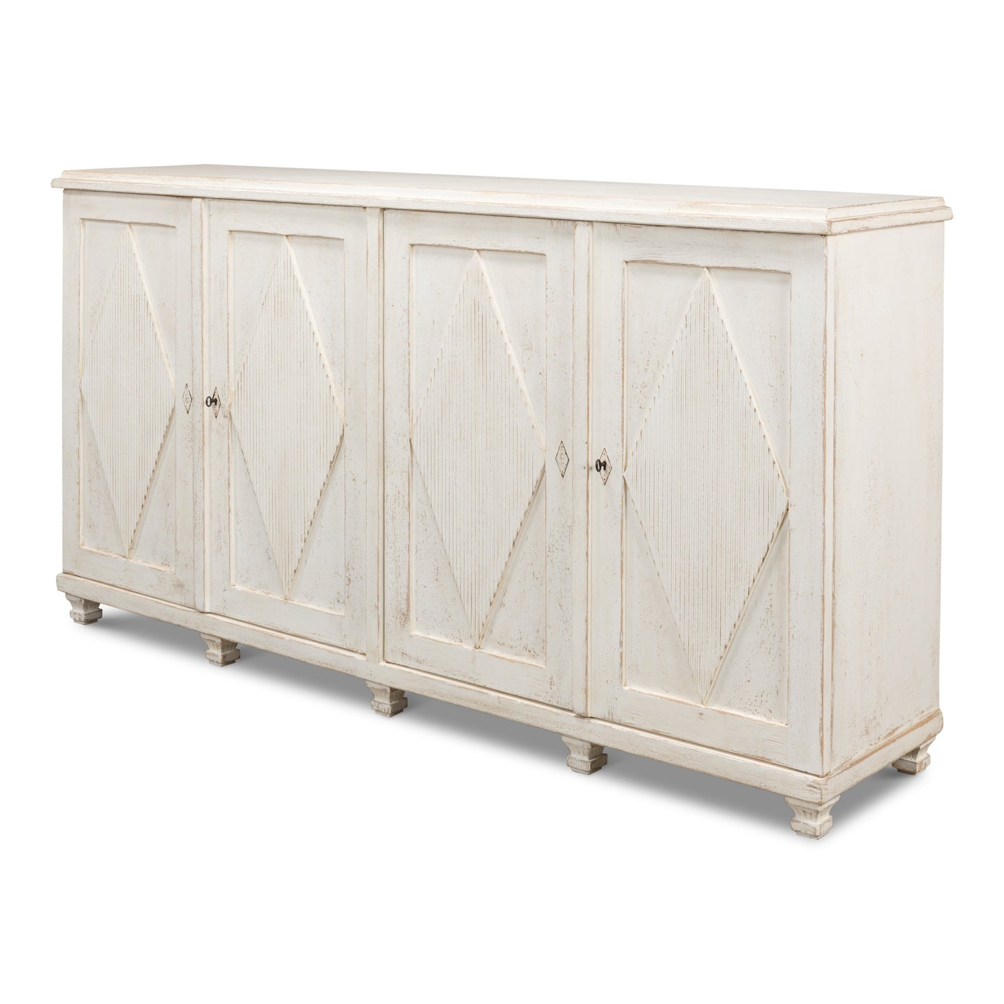 Sarreid - Beecher Sideboard W/4 Doors  Whitewash - White - CoastalBeach