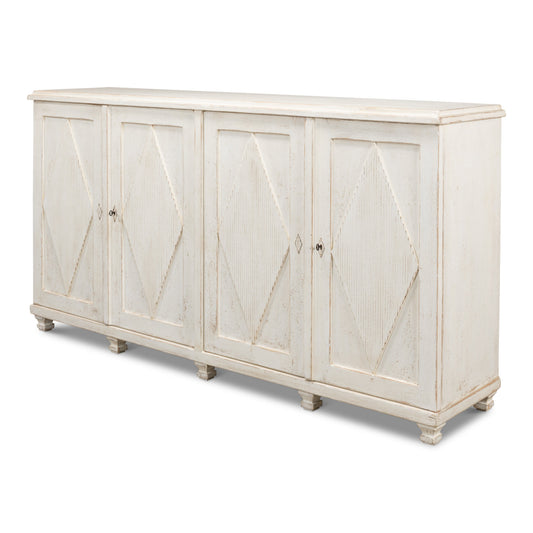Sarreid - Beecher Sideboard W/4 Doors  Whitewash - White - CoastalBeach