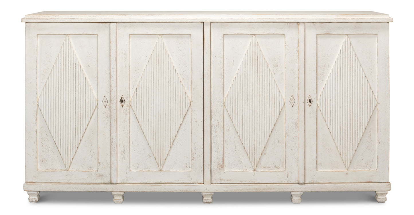 Sarreid - Beecher Sideboard W/4 Doors  Whitewash - White - CoastalBeach