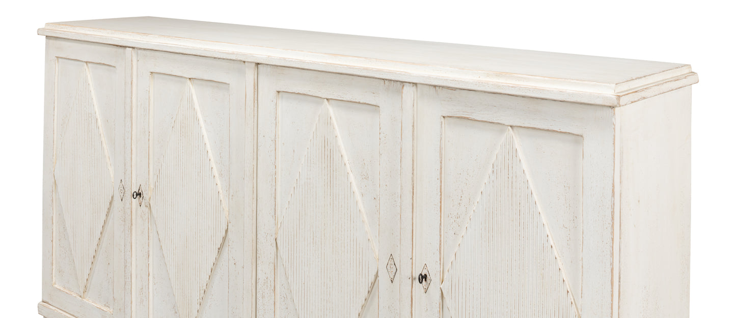 Sarreid - Beecher Sideboard W/4 Doors  Whitewash - White - CoastalBeach