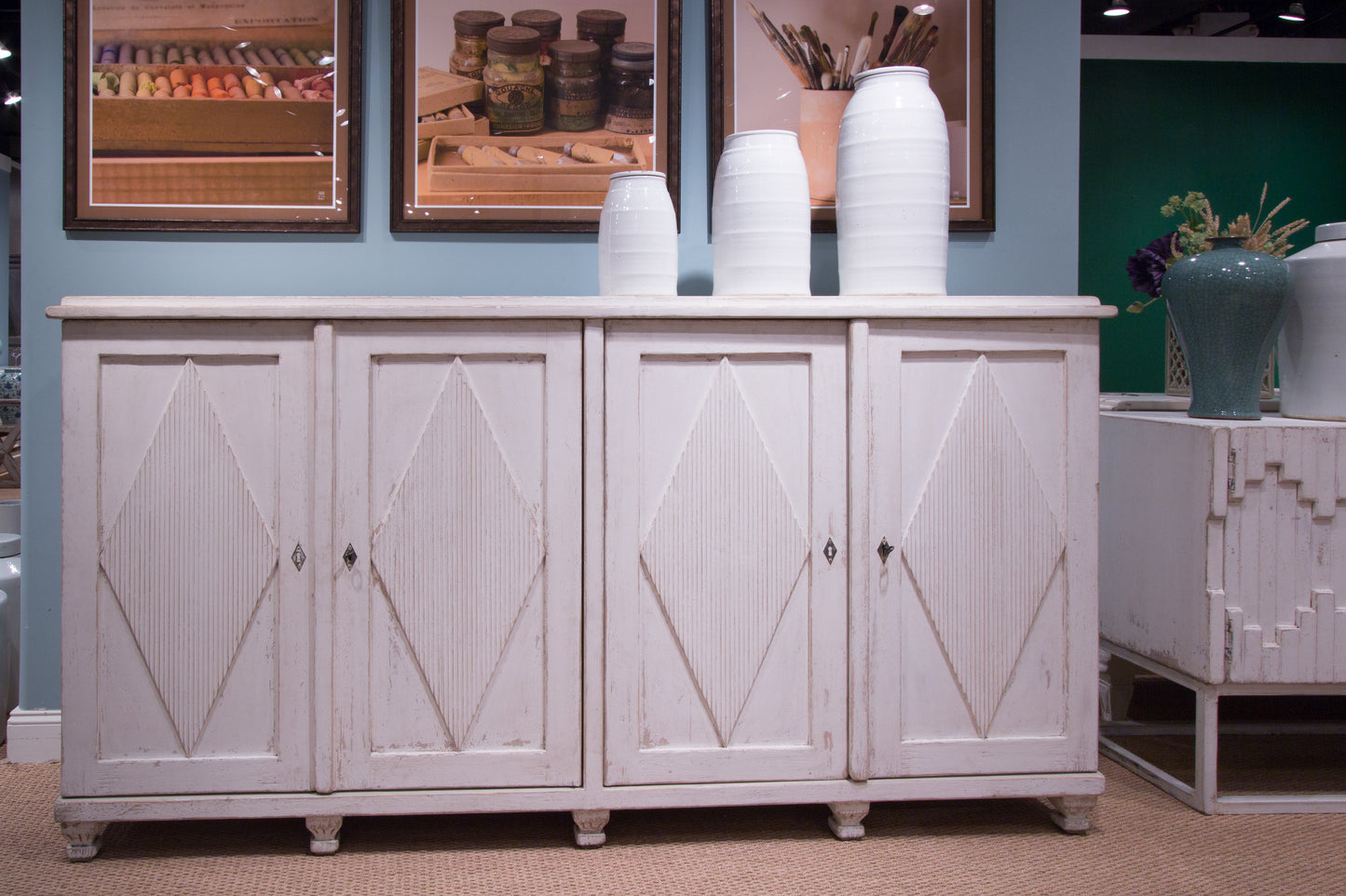 Sarreid - Beecher Sideboard W/4 Doors  Whitewash - White - CoastalBeach