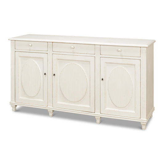 Sarreid - Ribbon Three Door Sideboard  Ant.White - White - Transitional