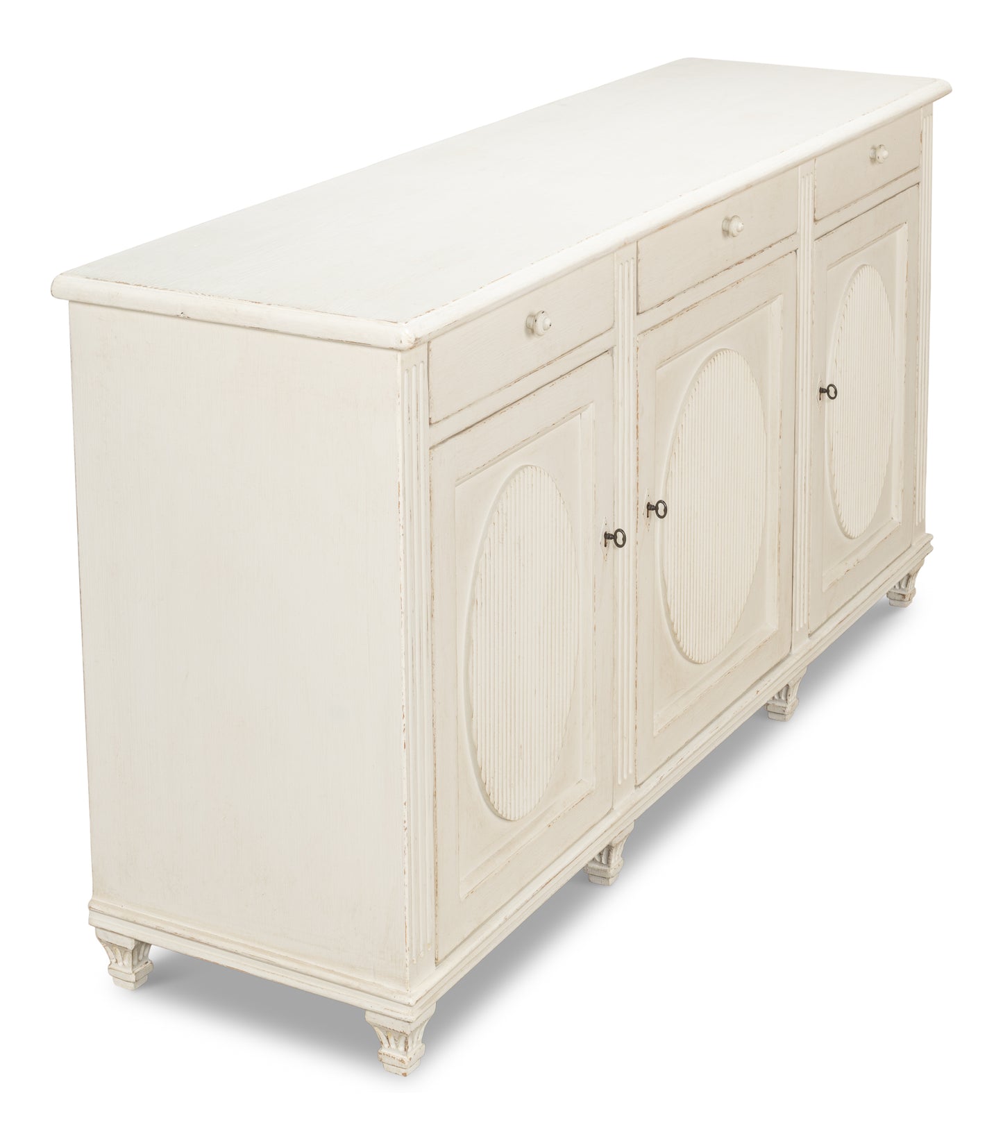 Sarreid - Ribbon Three Door Sideboard  Ant.White - White - Transitional