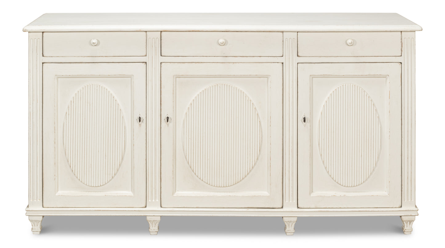 Sarreid - Ribbon Three Door Sideboard  Ant.White - White - Transitional