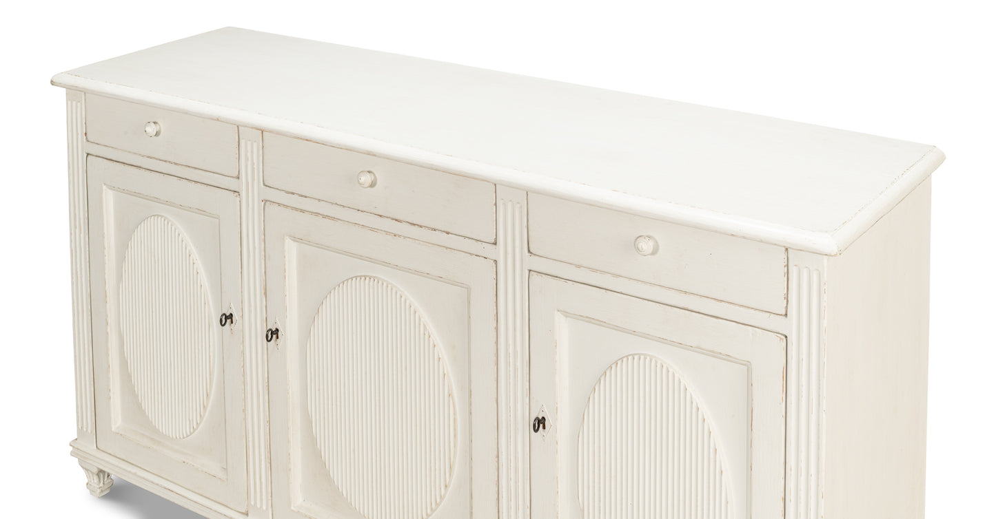 Sarreid - Ribbon Three Door Sideboard  Ant.White - White - Transitional