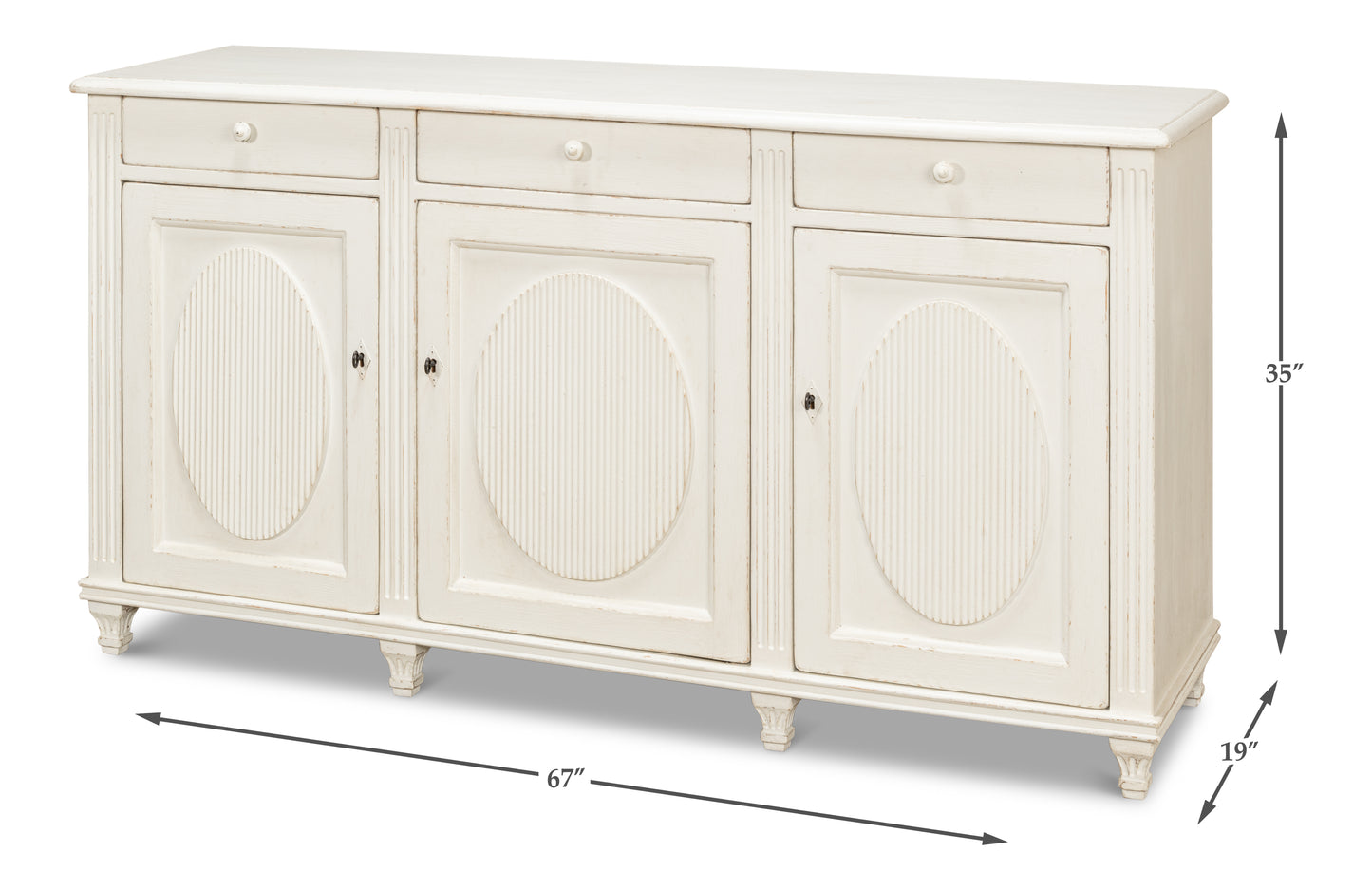 Sarreid - Ribbon Three Door Sideboard  Ant.White - White - Transitional