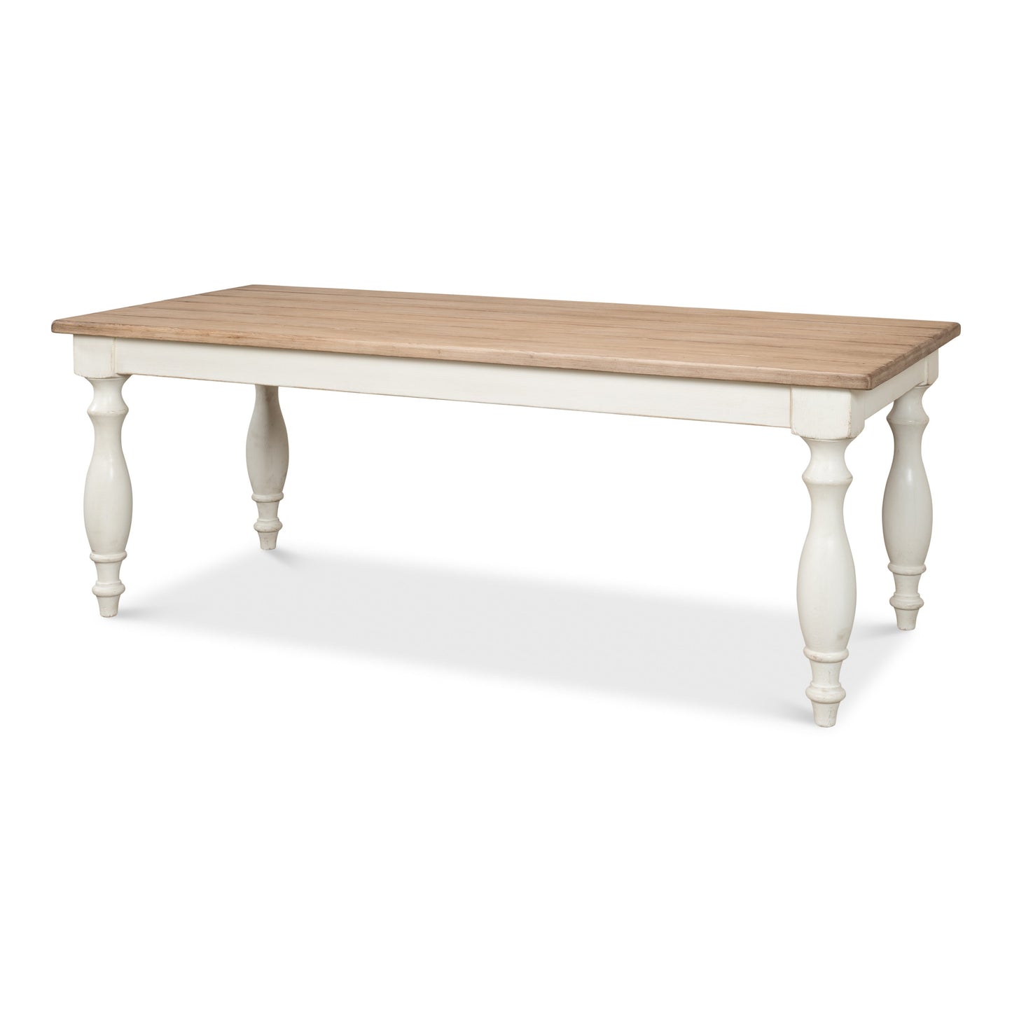 Sarreid - Brie Dining Table  Ant.White/Natural Top - White - Transitional