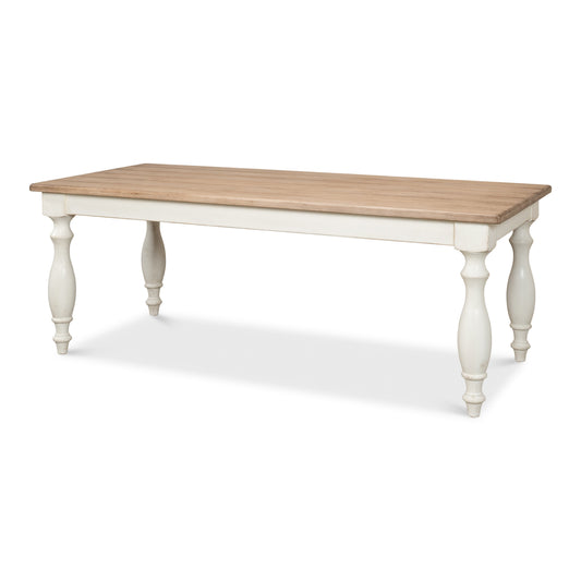 Sarreid - Brie Dining Table  Ant.White/Natural Top - White - Transitional
