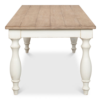 Sarreid - Brie Dining Table  Ant.White/Natural Top - White - Transitional