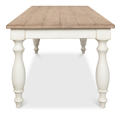Sarreid - Brie Dining Table  Ant.White/Natural Top - White - Transitional