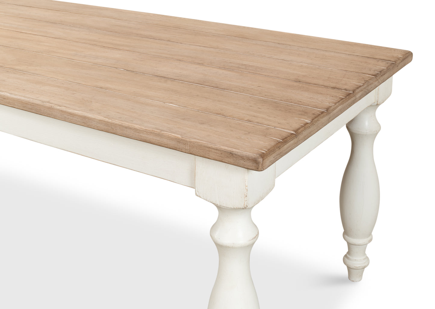 Sarreid - Brie Dining Table  Ant.White/Natural Top - White - Transitional