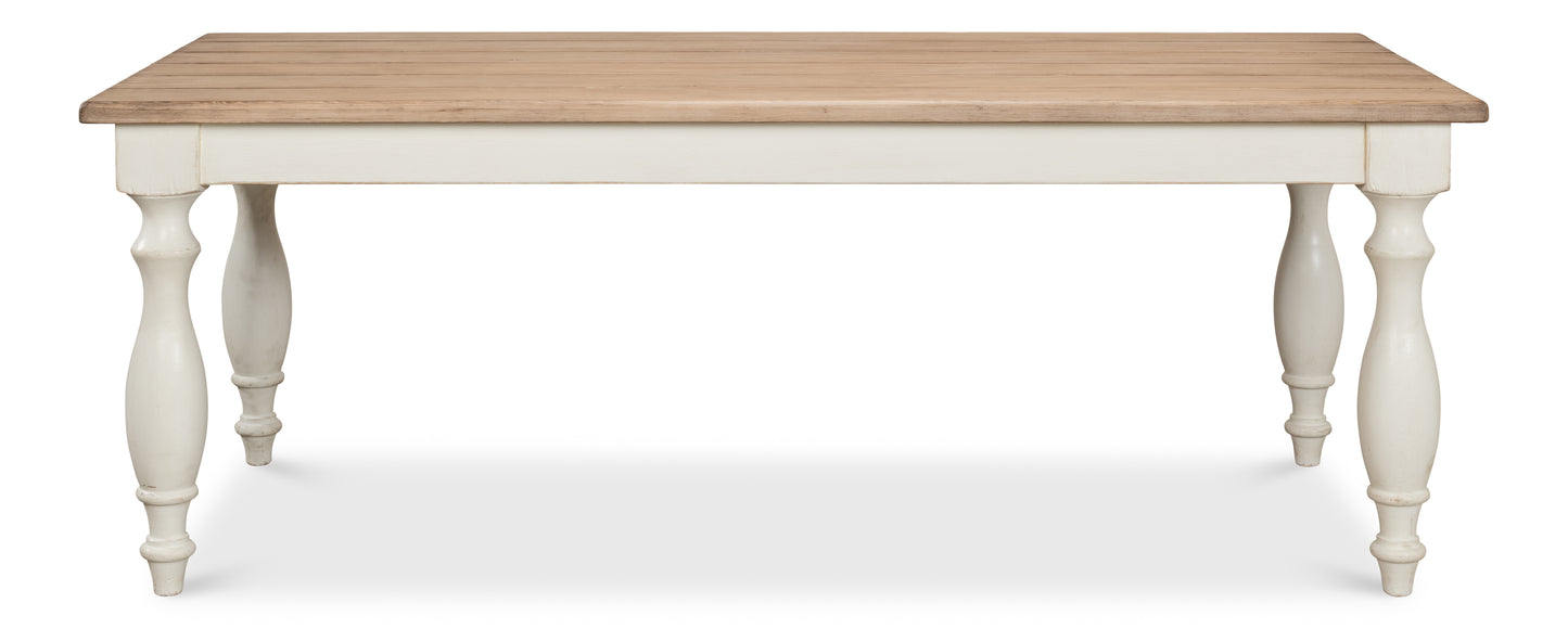 Sarreid - Brie Dining Table  Ant.White/Natural Top - White - Transitional