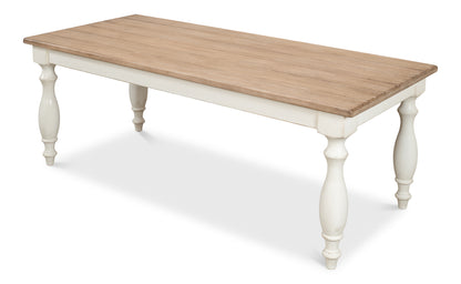 Sarreid - Brie Dining Table  Ant.White/Natural Top - White - Transitional