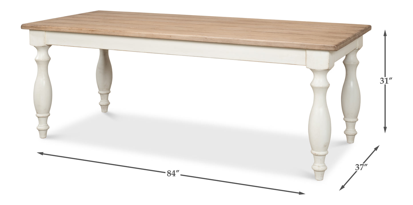 Sarreid - Brie Dining Table  Ant.White/Natural Top - White - Transitional